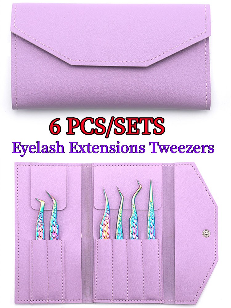6PCS Eyelashes Tweezers Set Cu - Isolation Tweezer Curved ulasan dan harga
