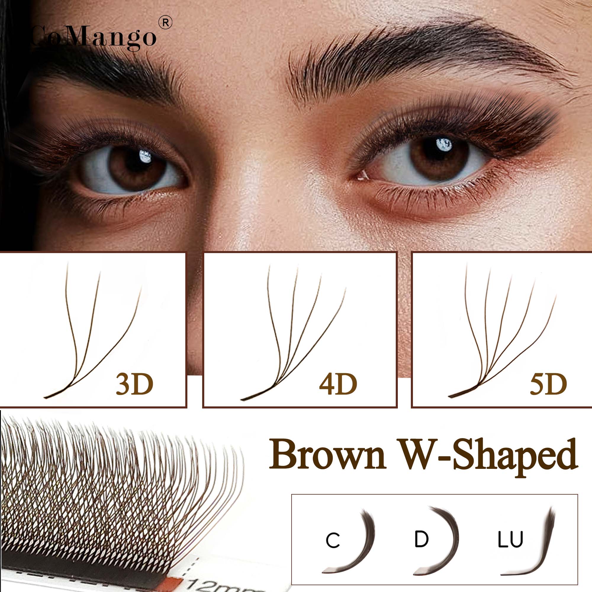 CoMango C/D/LU Brown 3D/4D/5D  - Eyelash Extension Volume Styles ulasan dan harga