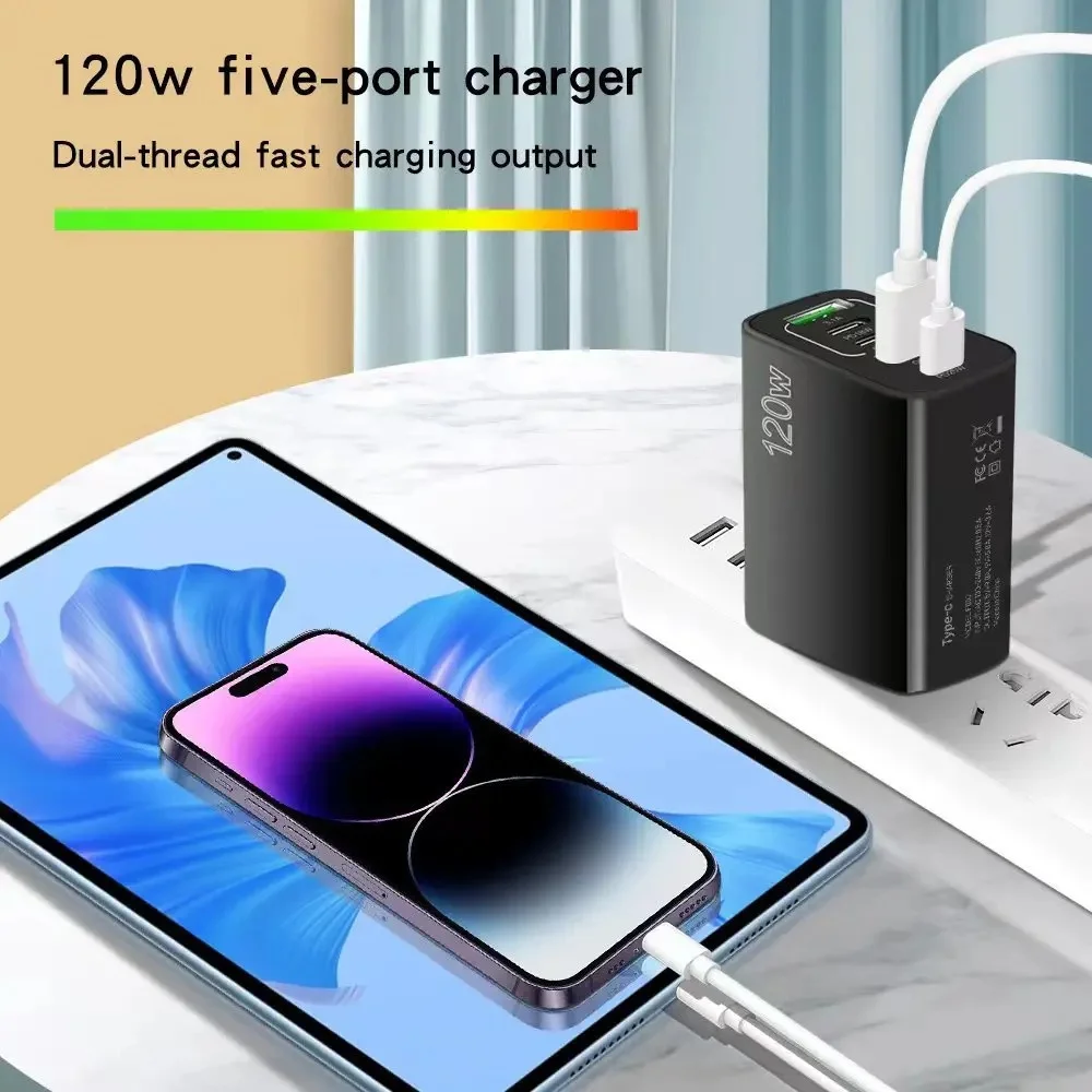 120W USB Charger 5 Ports PD Ty - Eyelash Extension Uk ulasan dan harga